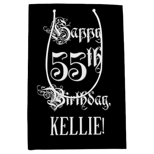55e verjaardag: Fancy, elegant script + aangepaste Medium Cadeauzakje (Voorkant)