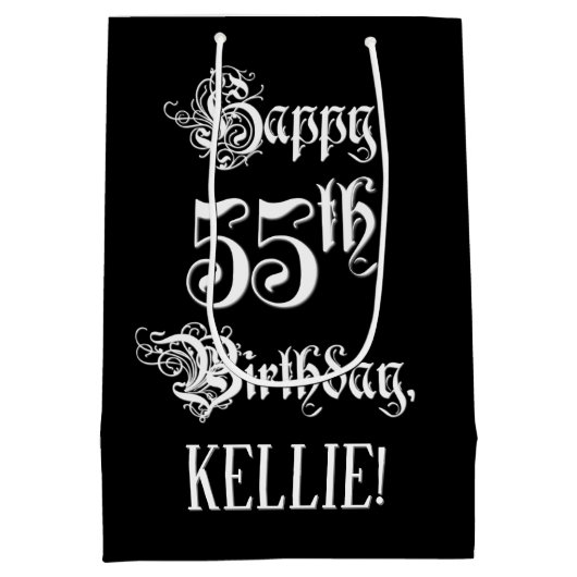 55e verjaardag: Fancy, elegant script + aangepaste Medium Cadeauzakje (Achterkant)