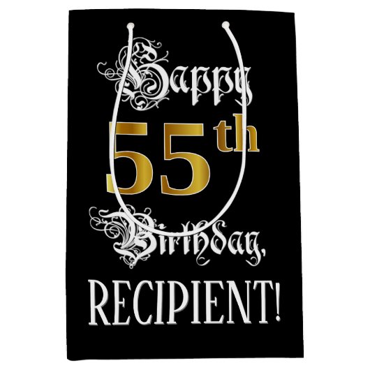 55e verjaardag ~ Fancy script; Faux Gold look; naa Medium Cadeauzakje (Voorkant)