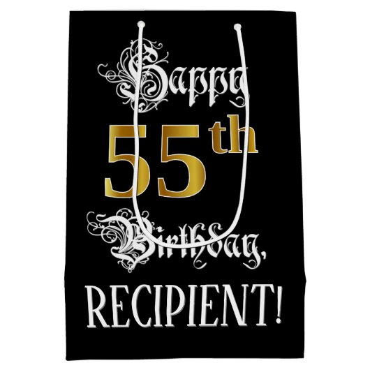 55e verjaardag ~ Fancy script; Faux Gold look; naa Medium Cadeauzakje (Achterkant)