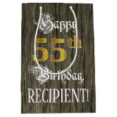 55e verjaardag: Faux Gold look & Faux Wood Pattern Medium Cadeauzakje (Voorkant)