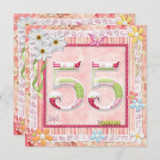 55e verjaardag feest scrapbooking stijl kaart (Voorkant / Achterkant)