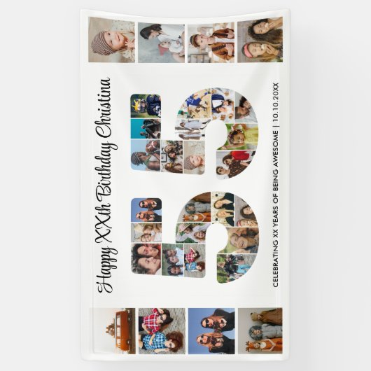 55e verjaardag feestnummer 55 fotocollage spandoek (Verticaal)