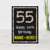 55e verjaardag: Floral Flowers Number, Custom Name Kaart (Voorkant)