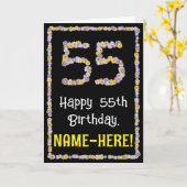 55e verjaardag: Floral Flowers Number, Custom Name Kaart (Gele Bloem)