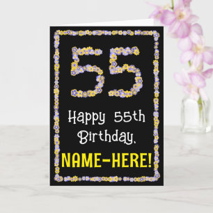 55e verjaardag: Floral Flowers Number, Custom Name Kaart
