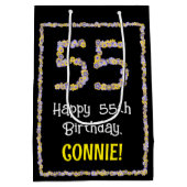 55e verjaardag: Floral Flowers Number, Custom Name Medium Cadeauzakje (Achterkant)