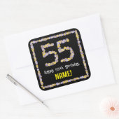 55e verjaardag: Floral Flowers Number, Custom Name Vierkante Sticker (Envelop)