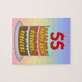 55e verjaardag: Fun Cake and Candles + Custom Name Legpuzzel (Horizontaal)