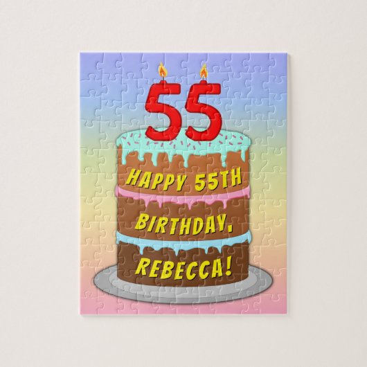 55e verjaardag: Fun Cake and Candles + Custom Name Legpuzzel (Verticaal)