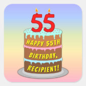 55e verjaardag: Fun Cake and Candles + Custom Name Vierkante Sticker (Voorkant)