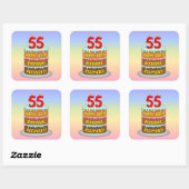 55e verjaardag: Fun Cake and Candles + Custom Name Vierkante Sticker (Vel)