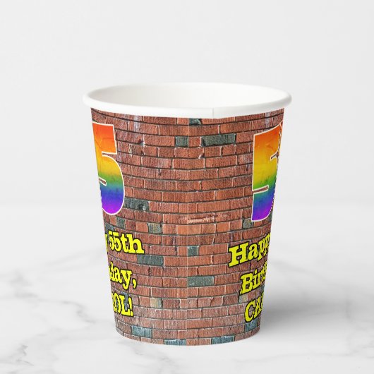 55e verjaardag: Fun Graffiti-geïnspireerde regenbo Papieren Bekers (Rechts)