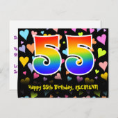 55e verjaardag: Fun Hearts-patroon, Regenboog 55 Briefkaart (Voorkant / Achterkant)