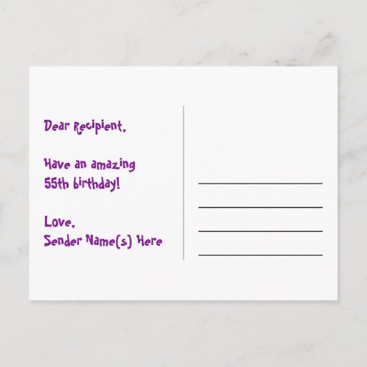 55e verjaardag: Fun Hearts-patroon, Regenboog 55 Briefkaart (Achterkant)