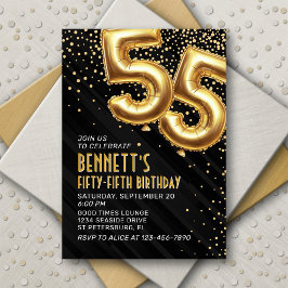 55e verjaardag Gold Black Invitation Kaart