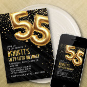 55e verjaardag Gold Black Invitation Kaart