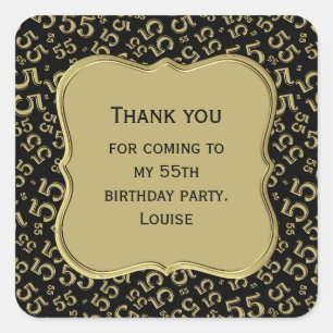 55e verjaardag Gold/Black Party Theme - Hartelijk Vierkante Sticker