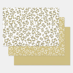 55e verjaardag Gold/White Random Number Pattern 55 Inpakpapier Vel