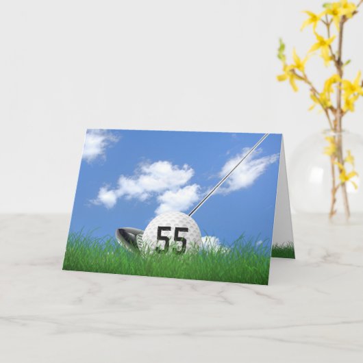 55e verjaardag golfbal in gras kaart (Gele Bloem)