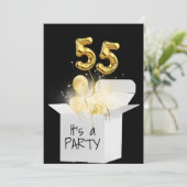 55e verjaardag goudballonnen in witte doos kaart (Staand voorkant)