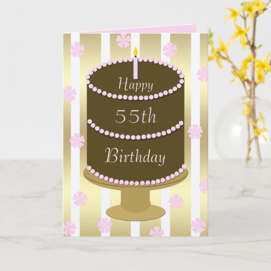 55e verjaardag Kaart Cake in Roze (Gele Bloem)