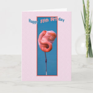 55e verjaardag Kaart met gedraaide roze flamingo