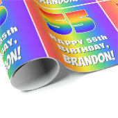 55e verjaardag: kleurrijk, vun regenboogpatroon # cadeaupapier (Rol Hoek)