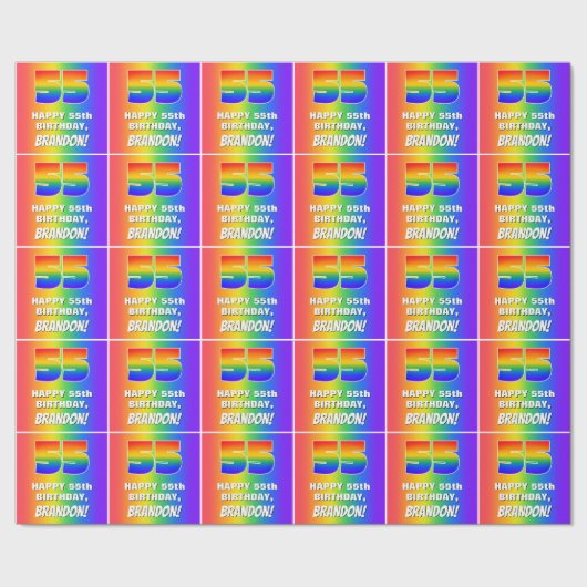 55e verjaardag: kleurrijk, vun regenboogpatroon # cadeaupapier (Zoom)
