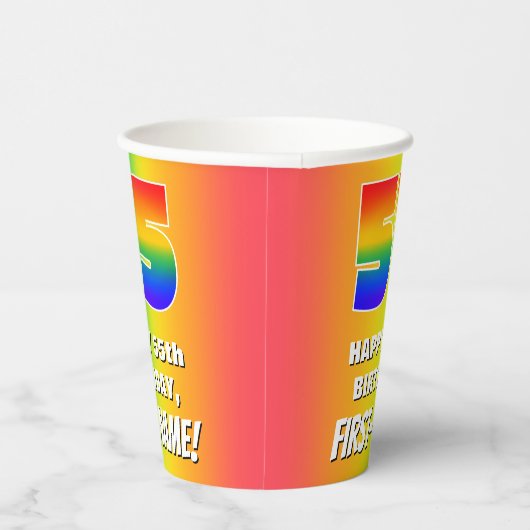 55e verjaardag: kleurrijk, vun regenboogpatroon #  papieren bekers (Rechts)