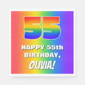 55e verjaardag: kleurrijk, vun regenboogpatroon #  servet (Voorkant)