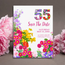 55e verjaardag Kleurrijke bloementuin Save the Dat