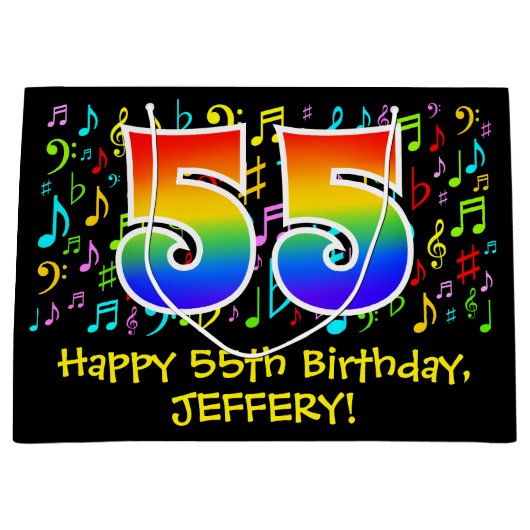 55e verjaardag - Kleurrijke muzieksymbolen, Rainbo Groot Cadeauzakje (Voorkant)