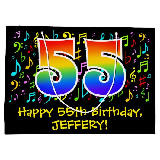 55e verjaardag - Kleurrijke muzieksymbolen, Rainbo Groot Cadeauzakje (Achterkant)