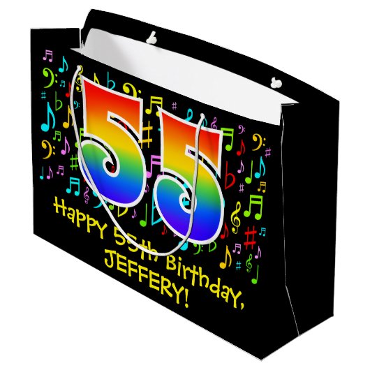 55e verjaardag - Kleurrijke muzieksymbolen, Rainbo Groot Cadeauzakje (Achterkant Gekanteld)