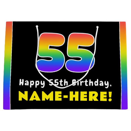 55e verjaardag: kleurrijke regenboog # 55, Naam va Groot Cadeauzakje (Voorkant)