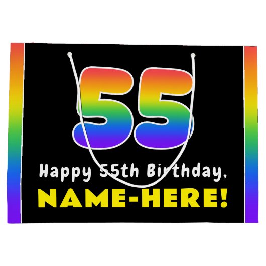 55e verjaardag: kleurrijke regenboog # 55, Naam va Groot Cadeauzakje (Achterkant)
