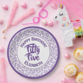 55e Verjaardag Koel Nummerpatroon Paarse/Wit Papieren Bordje (Feest)