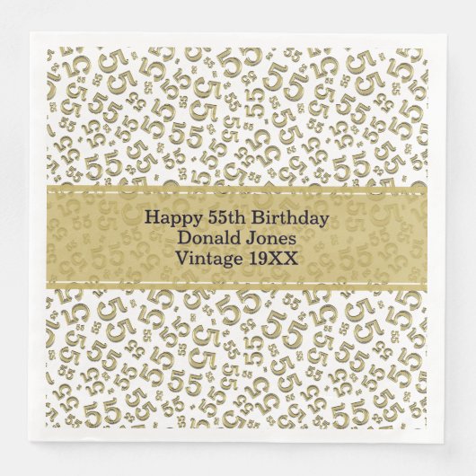 55e verjaardag Leeftijd Nummer Patroon Goud/Wit Servet (Voorkant)