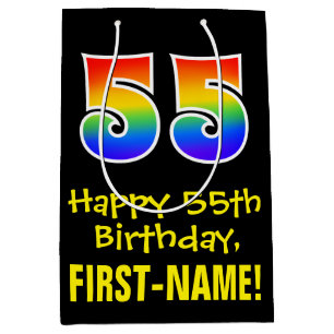 55e verjaardag: Leuk, Vet, Kleurrijk, Regenboog "5 Medium Cadeauzakje