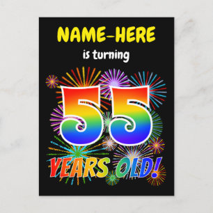55e verjaardag - Leuk vuurwerk, Rainbow Look "55" Briefkaart