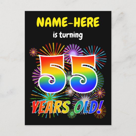55e verjaardag - Leuk vuurwerk, Rainbow Look "55" Briefkaart (Voorkant)