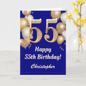 55e verjaardag marinenblauw en gouden ballonnen Co Kaart (Gele Bloem)