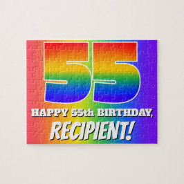 55e verjaardag — Meerkleurig regenboogpatroon "55" Legpuzzel