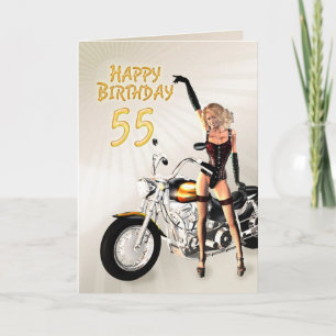 55e verjaardag met een motormeisje kaart