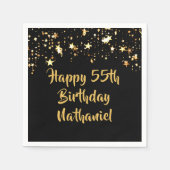55e verjaardag Modern Black Gold Stars Naam Servet (Voorkant)