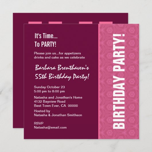 55e verjaardag Moderne wijn en roze patroon Kaart (Voorkant / Achterkant)