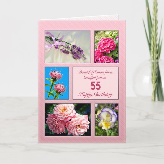 55e verjaardag, mooie bloemen kaart (Voorkant)