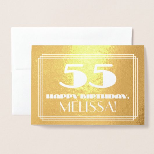 55e verjaardag: naam + Art Deco geïnspireerd look  Folie Kaarten (Voorkant met envelop)