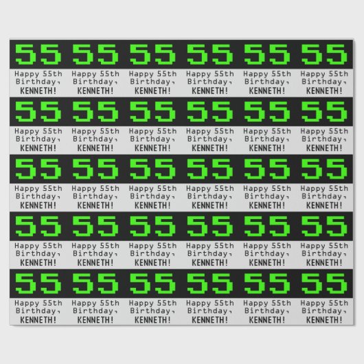 55e verjaardag - Nerdy / Geeky Style "55" en naam Cadeaupapier (Vlak)